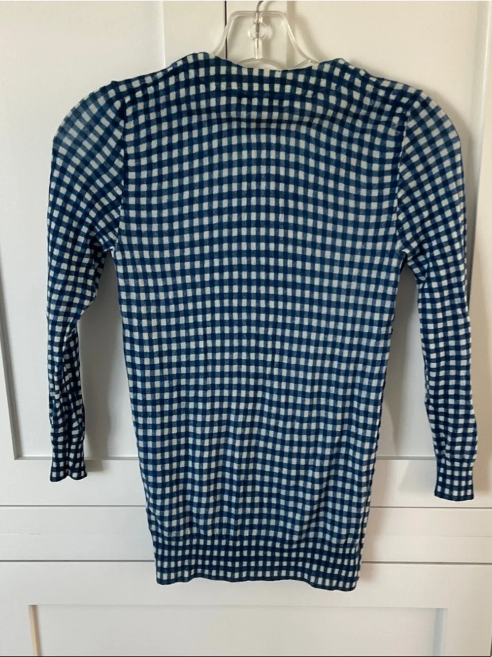 J. Crew Tippi Blue and White Gingham Crewneck Sweater